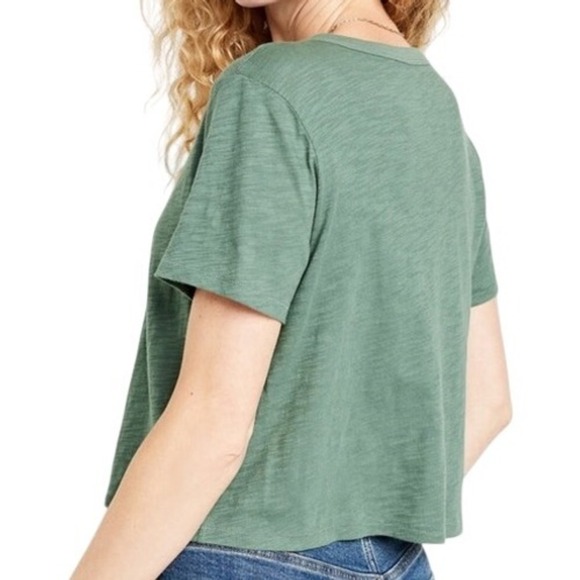 Old Navy Peace Sign Graphic T Shirt Green Crop Top Women's Short Sleeve Tee SZ L - Picture 2 of 11